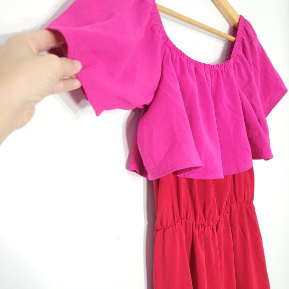 Sugarlips NEW Women's Red Off Shoulder Pink Ruffle Loose Maxi Dress Size S NWT - Picture 7 of 12